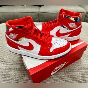 Nike Air Jordan 1 Mid SE Barcelona Sweater Chile Red White Mens size 9